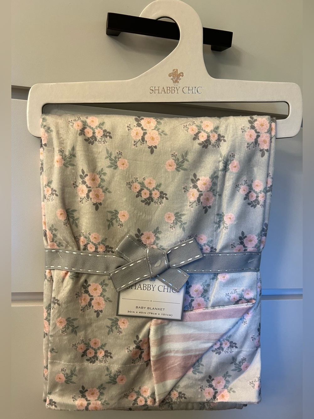 Shabby Chic Floral Baby Blanket in Gray/green and Pink